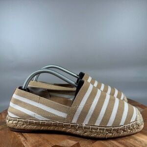Vionic Valeri Striped Canvas Espadrille Flats Women's Size 6 Tan‎ White